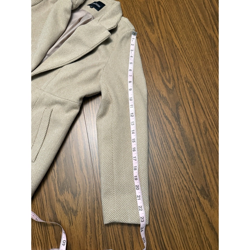 Chouyatou Blazer Jackets Womens Medium Tan Herringbone Long Sleeve Open Front - Picture 13 of 14